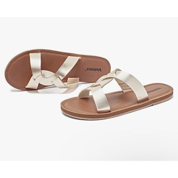 New Women Flat Slide Sandals Size 9 Gold Color Summer shoes Veittes - Picture 3 of 10
